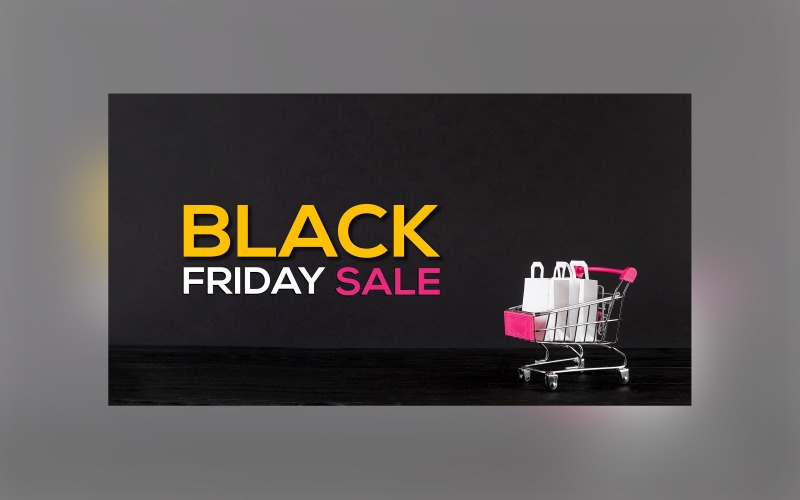 Black Friday Big Sale Banner With Cart and Black Color Background Design Template Product Mockup