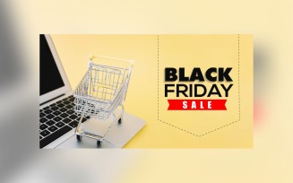 Black Friday Big Sale Banner With Cart And Yellow Color Background Design template