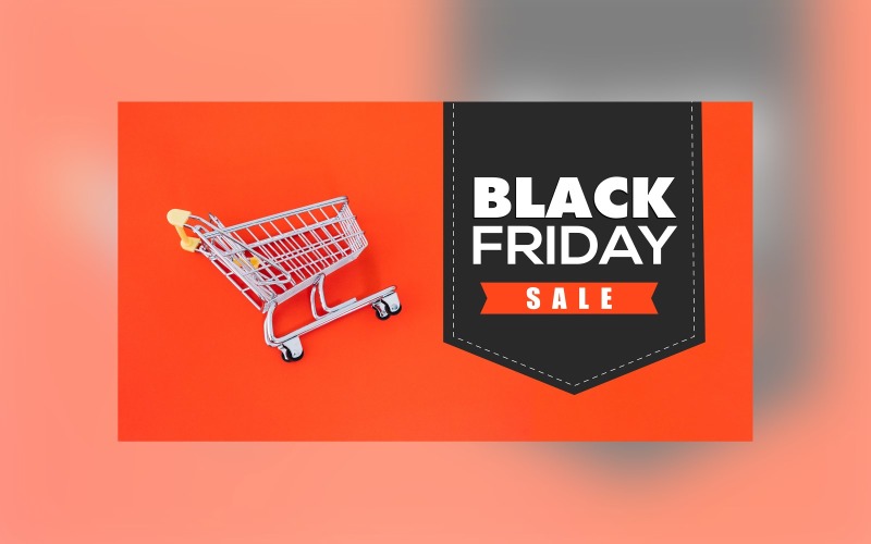 Black Friday Big Sale Banner With Cart Black and Red Color Background Design Template Product Mockup