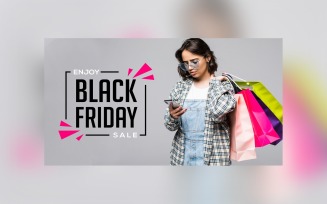 Black Friday Big Sale Banner with Hand Bags and Gray Color Background Design Template