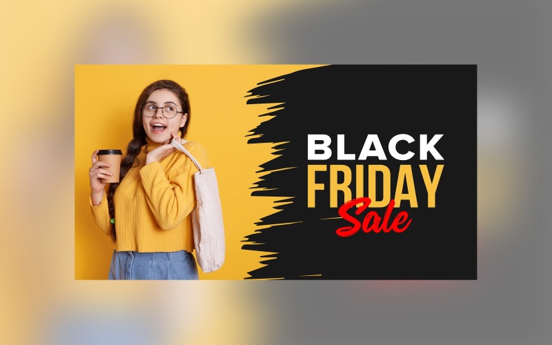 Black Friday Big Sale Banner With yellow and Black Background Design Template Product Mockup