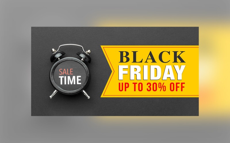 Black Friday Sale Banner 30% Off With black matte & Yellow Color Background Product Mockup