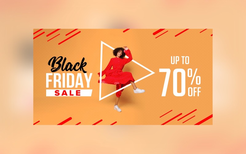 Black Friday Sale Banner 70% Discount with Light Orange Color Background Template Product Mockup
