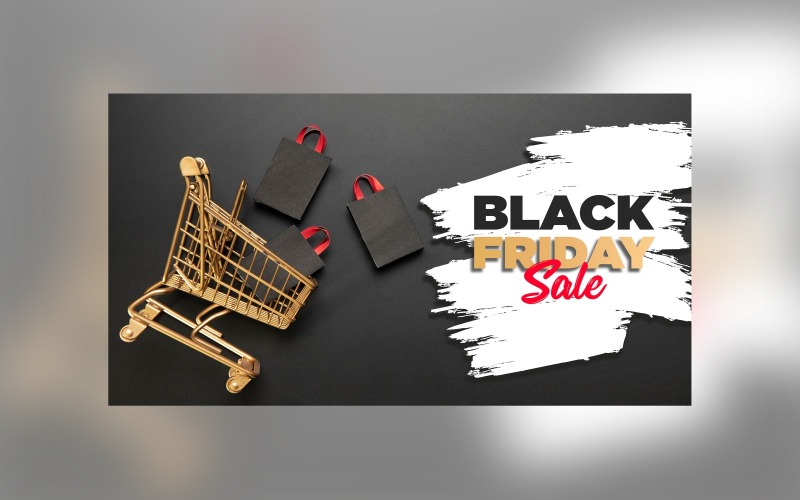 Black Friday Sale Banner Cart And Hand Bags with Black Color Background Design Template Product Mockup