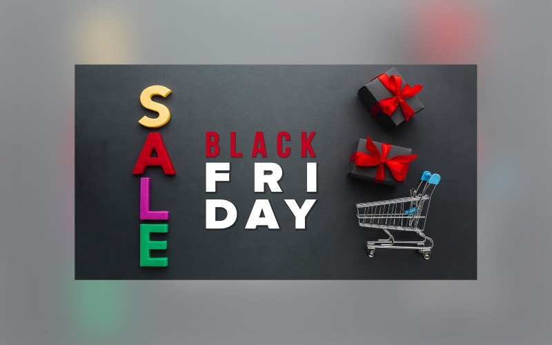 Black Friday Sale Banner Cart with Black Color Background Template Product Mockup