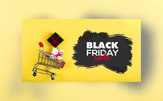 Black Friday Sale Banner Cart with Cyber Monday with Yellow And Black Color Background