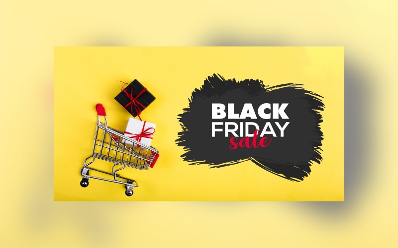 Black Friday Sale Banner Cart with Cyber Monday with Yellow And Black Color Background Product Mockup
