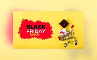 Black Friday Sale Banner Cart with Cyber Monday with Yellow And Magenta Background