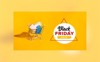 Black Friday Sale Banner Cart with Yellow Background Design Template