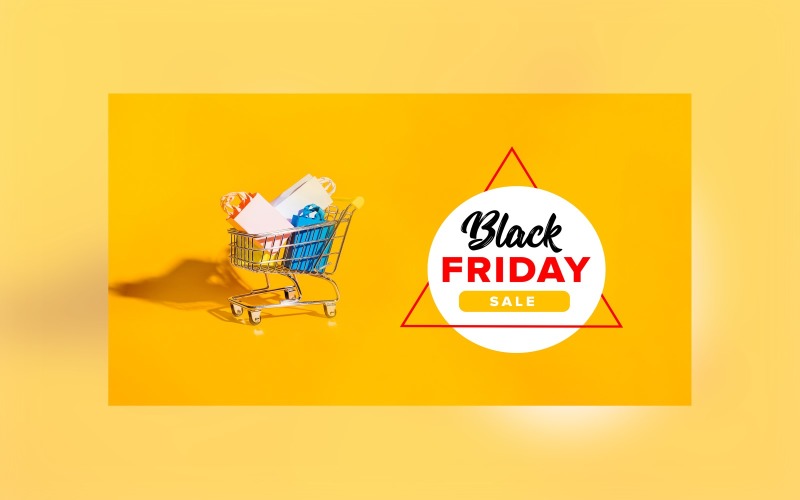 Black Friday Sale Banner Cart with Yellow Background Design Template Product Mockup