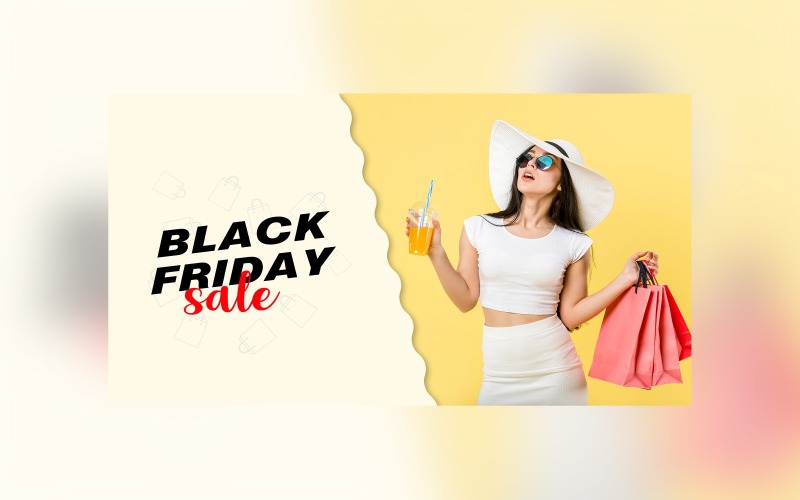 Black Friday Sale Banner Sale with hand Bags And Banana And Offwhite color Background Product Mockup