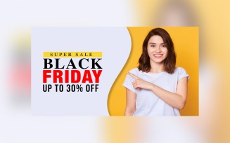 Black Friday Sale Banner with 30% Discount Yellow and Light Blue Color Background