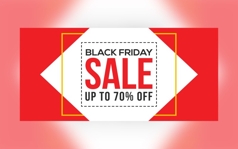Black Friday Sale Banner With 70% Off On Whit And Red Color Background Design Product Mockup
