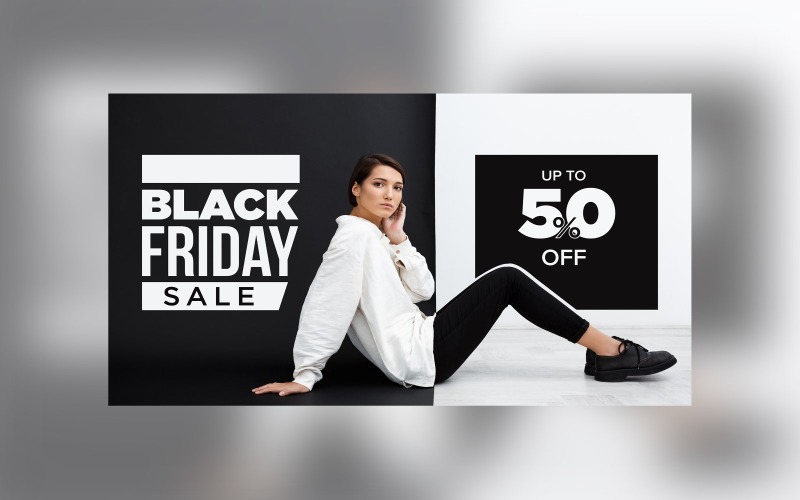 Black Friday Sale Banner with Black and White Color Background Design Template Product Mockup