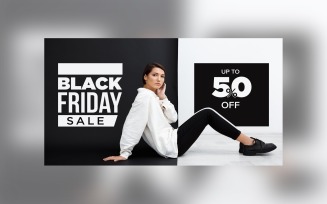 Black Friday Sale Banner with Black and White Color Background Design Template