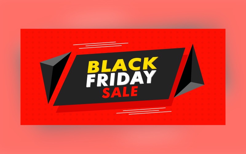 Black Friday Sale Banner With Black Triangle Shape On Red Color Background Design Product Mockup