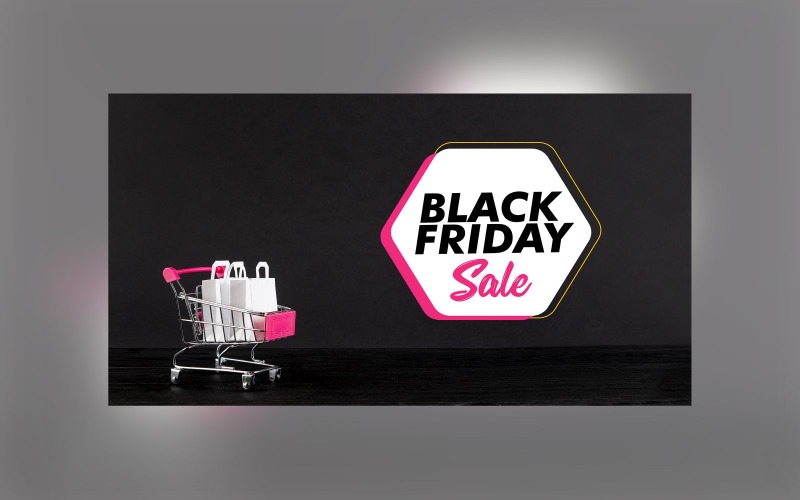 Black Friday Sale Banner With Cart and Black Color Background Design Template Product Mockup