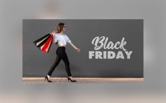 Black Friday Sale Banner with Hand Bags and Gray Color Background Design Template