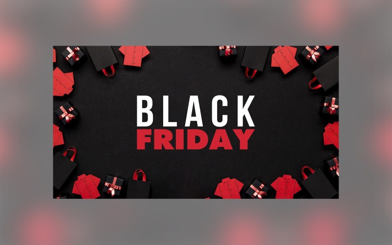 Black Friday Sale Banner with Hand Bags Black Color Background Template Product Mockup