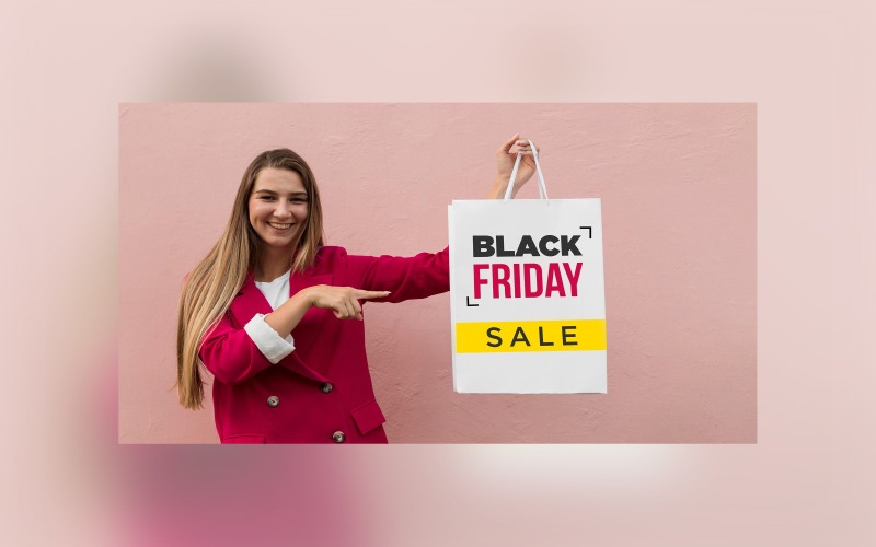 Black Friday Sale Banner With hand bags design template Product Mockup