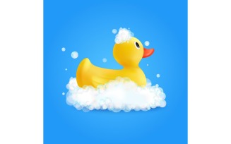 Realistic Bath Wash Duck Vector Illustration Concept