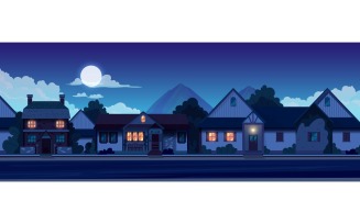 Suburban House Night Vector Illustration Concept