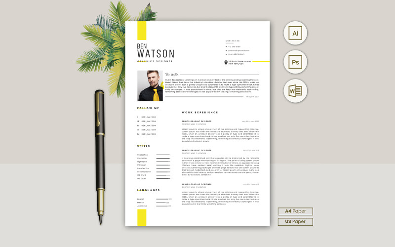 Ben Watson Job Hunting Resume CV Template Resume Template