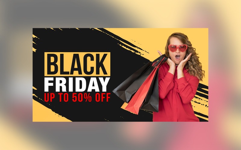 Black Friday Sale Banner Hand Bags and with Yellow and Black color Background template Product Mockup