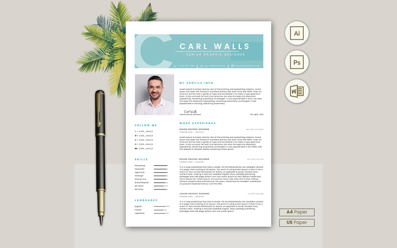 Carl Walls Job Hunting Resume CV Template Resume Template