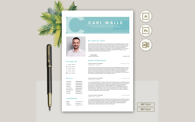 Carl Walls Minimal Style Clean Resume CV Template Resume Template