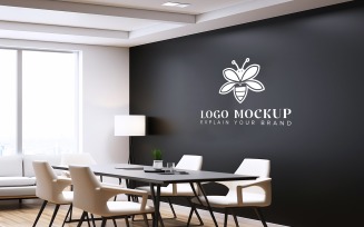 Logo Mockup Sign on Office Black Wall in Meeting Room Psd