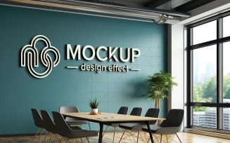 Office Logo Mockup 3d Sign on Black Wall in Meeting Room Psd