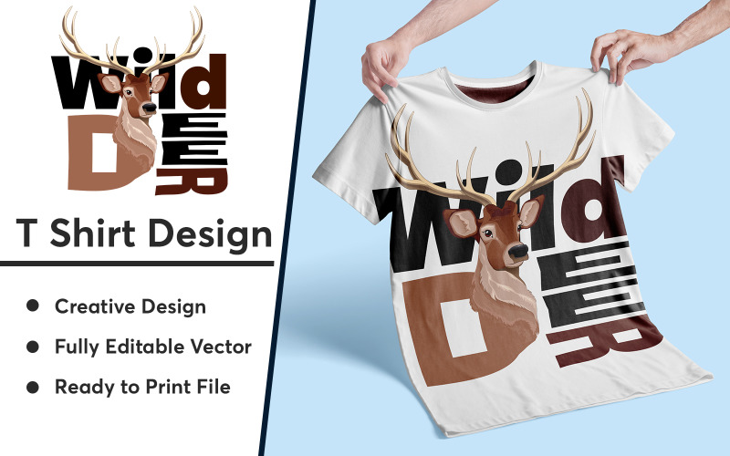 Wild Deer T Shirt Design Template T-shirt