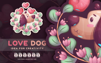 Love Dog With Heart - Sticker, Graphics Illustration