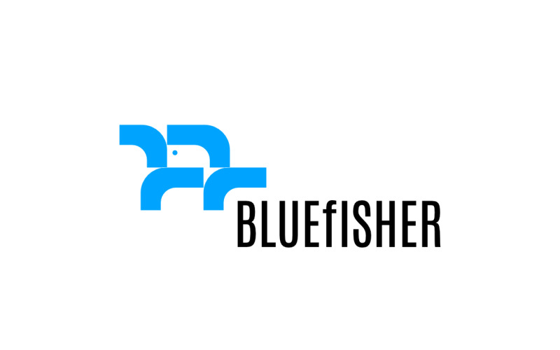 Blue Fish Negative Space Logo Logo Template