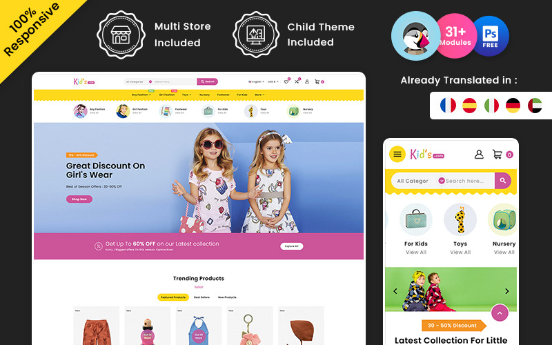 Kids Store – Kids Fashion and Toys Multipurpose Store Prestashop Store PrestaShop Theme