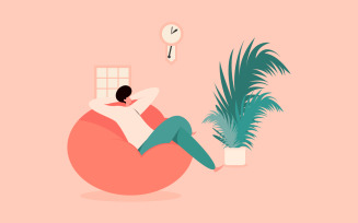 Man Relaxing At Home Free Illustration Concept Vector