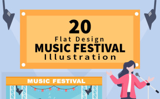 20 Music Festival Live Singing Performance Vector Illustration