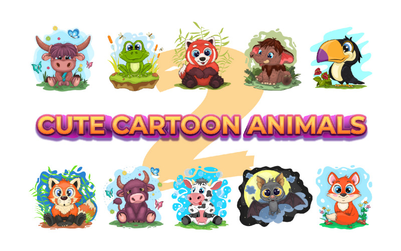 Set of cute cartoon animals, characters_02 Vector Graphic