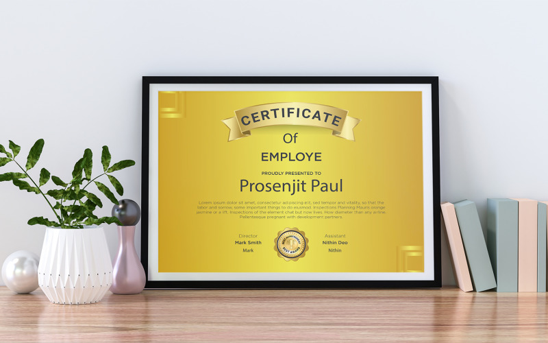 Certificate For Employee Golden Color Certificate Template