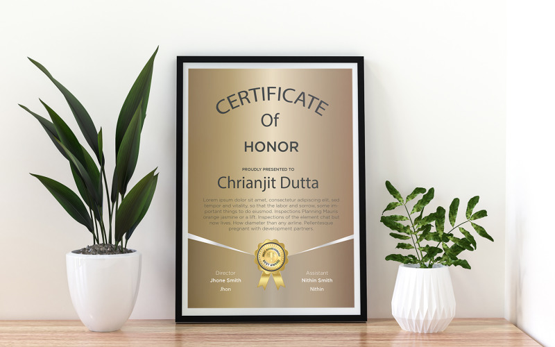 Creative Golden Certificate Of Honor Certificate Template