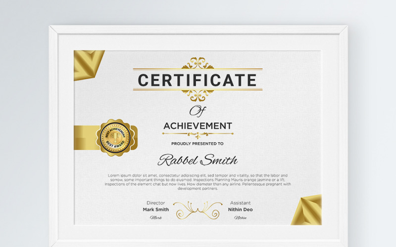 Golden Certificate For Achievement Certificate Template