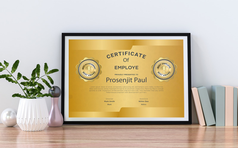 Golden Certificate For Employe Certificate Template