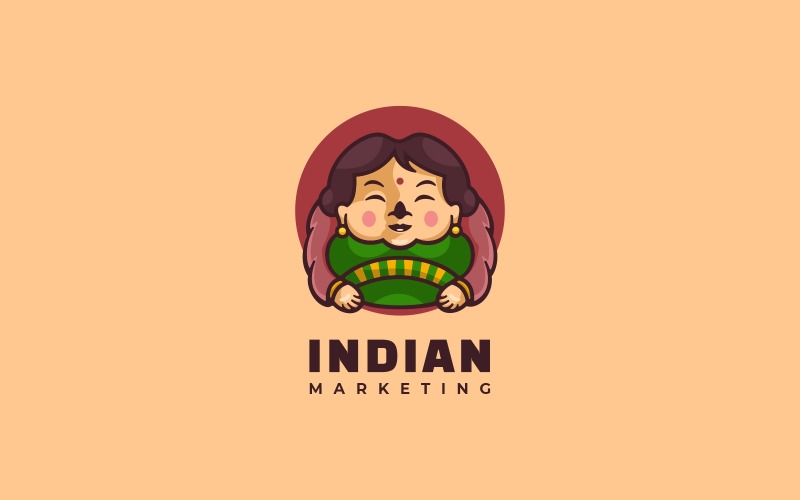 Indian Woman Cartoon Logo Style Logo Template