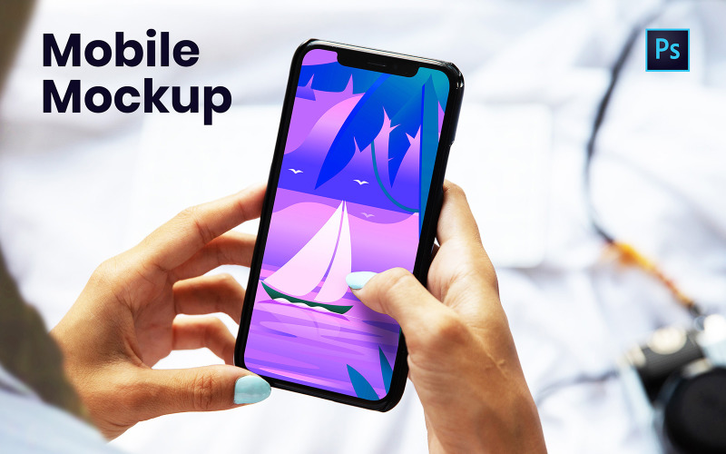 Mobile With Hand Mockup template Product Mockup