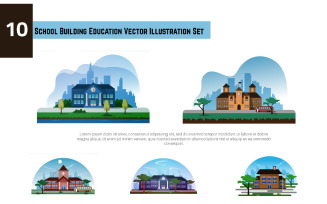 10 School Building Education Vector Illustration Set