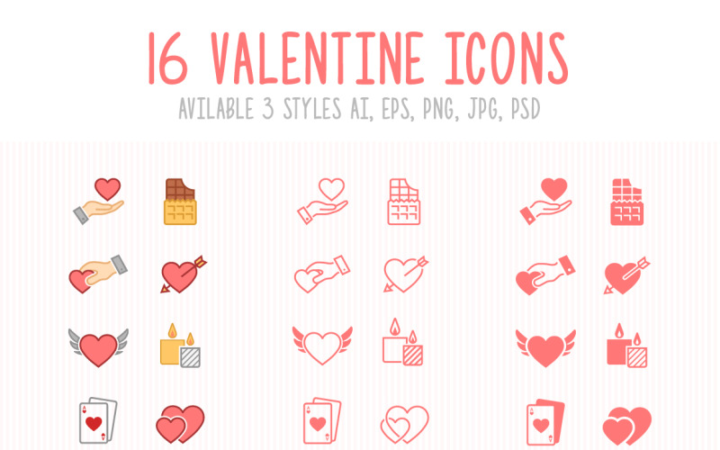 Set of 3 Styles Valentine Icons Icon Set