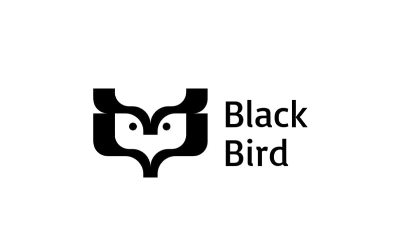 Black Bird Owl Negative Space Logo Logo Template