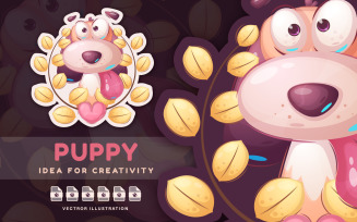Cartoon Character Animal Teddy Dog - Sticker, Graphics Illustration
