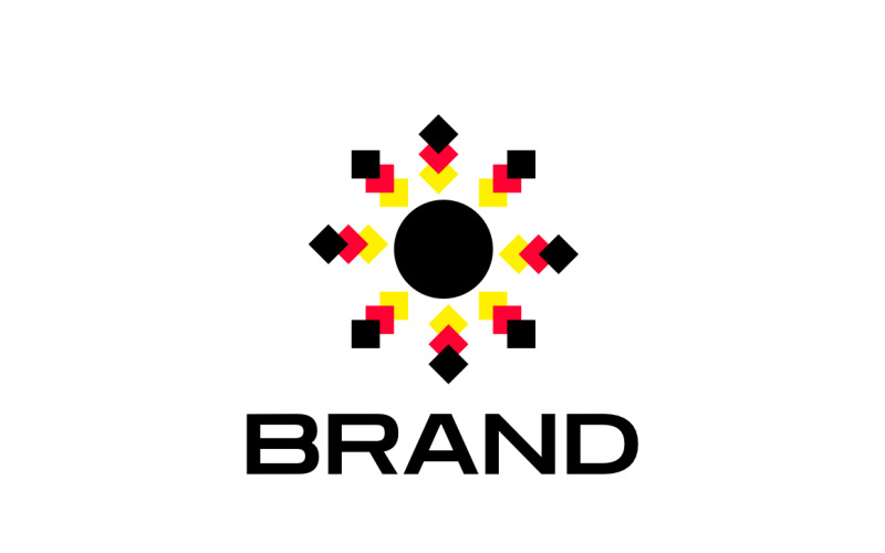 Round Sun Black Red Yellow Logo Logo Template